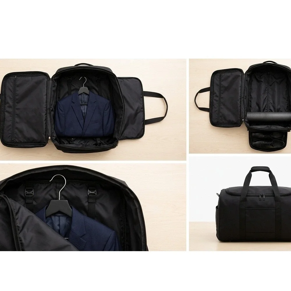 BEIS The Garment Duffle Bag Unisex Black 2-in-1 Travel Weekender NEW NWT